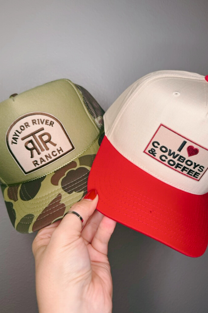 I Heart Cowboys & Coffee Embroidered Patch on Structured Front Cap