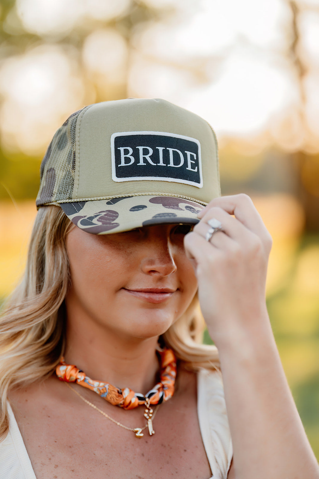 Bride - Embroidered  Patch on Camo Trucker Hat