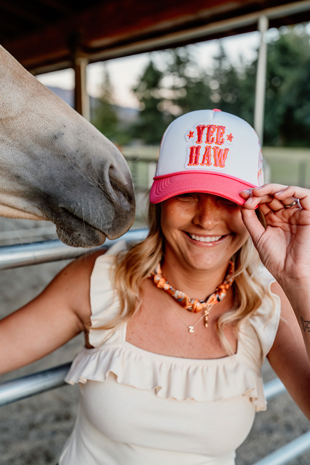 YEE HAW in Pink - Embroidered Patch on Trucker Hat