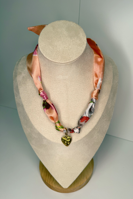 Charm Necklace Scarf - Western Inspired, Gold Heart