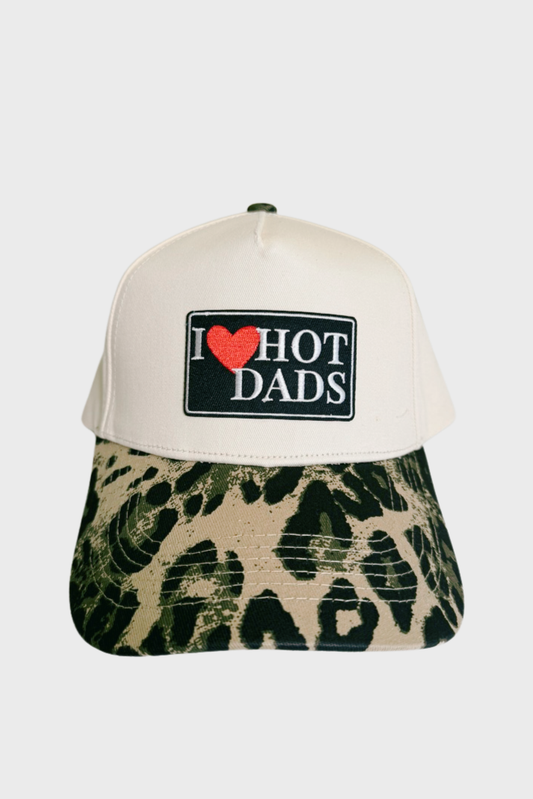 I Heart Hot Dads // Embroidered Patch on Animal Camo Structured Cap
