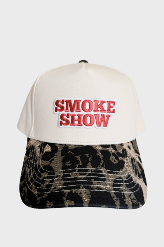 SMOKE SHOW // Embroidered Patch on Animal Print Camo Structured Cap