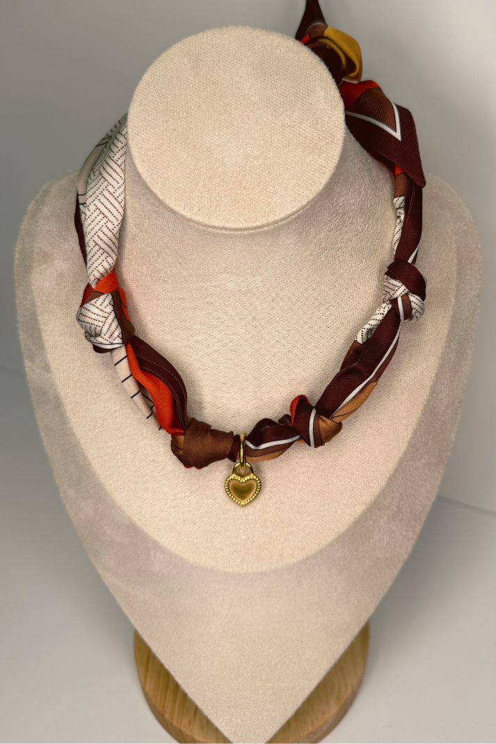 Charm Necklace Scarf - Western, Gold Heart