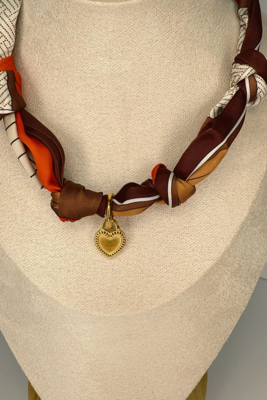 Charm Necklace Scarf - Western, Gold Heart