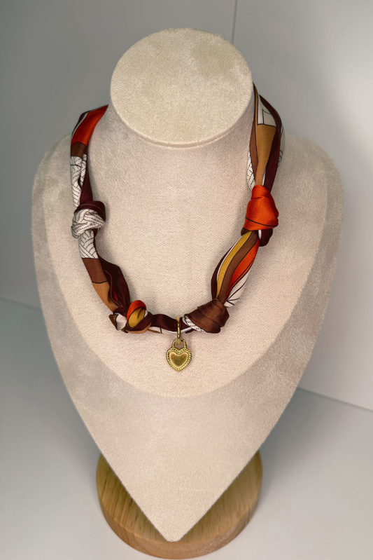 Charm Necklace Scarf - Western, Gold Heart