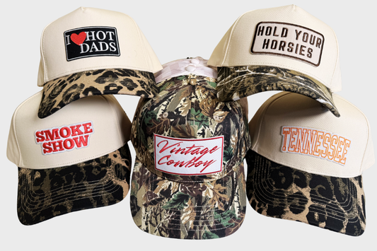 Vintage Cowboy // Embroidered Patch on Camo Structured Cap