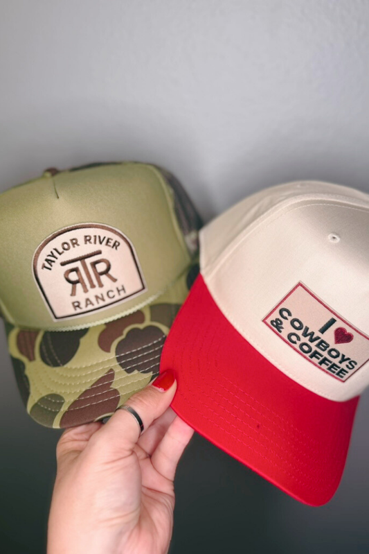 I Heart Cowboys & Coffee Embroidered Patch on Structured Front Cap