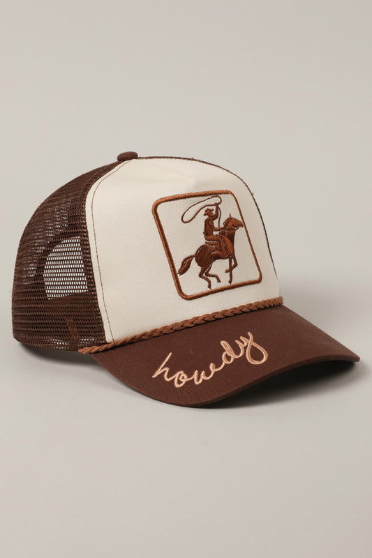Howdy Cowboy Embroidered Hat - Neutral Brown