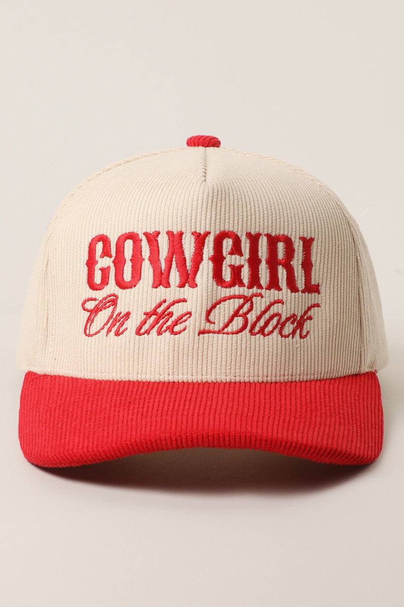 Cowgirl on the Block - Embroidered  Corduroy Trucker Hat