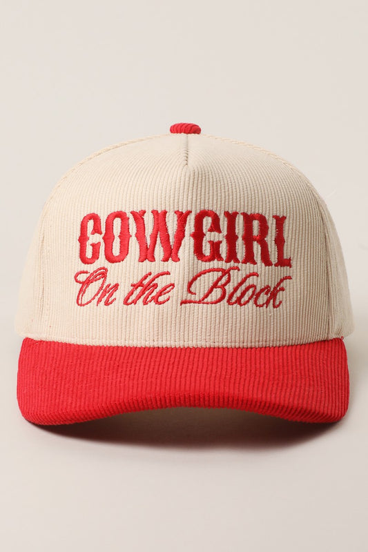 Cowgirl on the Block - Embroidered  Corduroy Trucker Hat