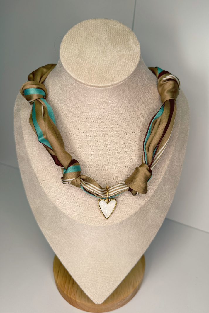 Charm Necklace Scarf - Western Inspired, Heart Charm