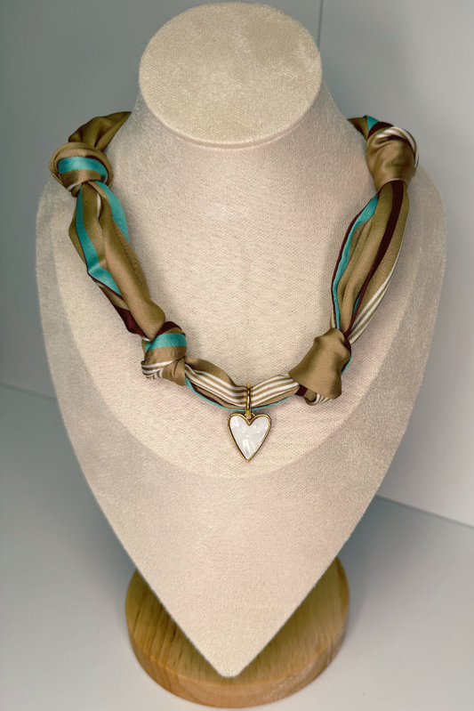 Charm Necklace Scarf - Western Inspired, Heart Charm