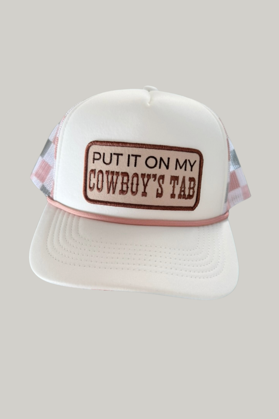 PUT IT ON MY COWBOY'S TAB // Embroidered Patch on Checkered Hat