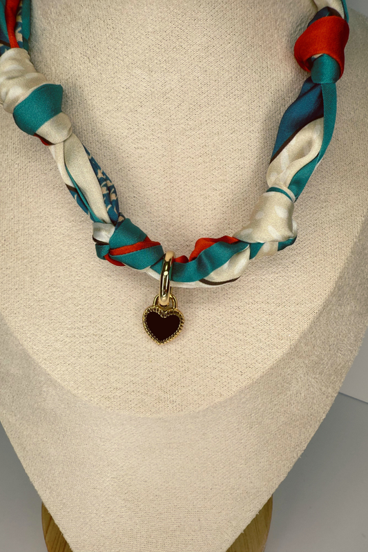 Charm Necklace Scarf - Western, Black Heart