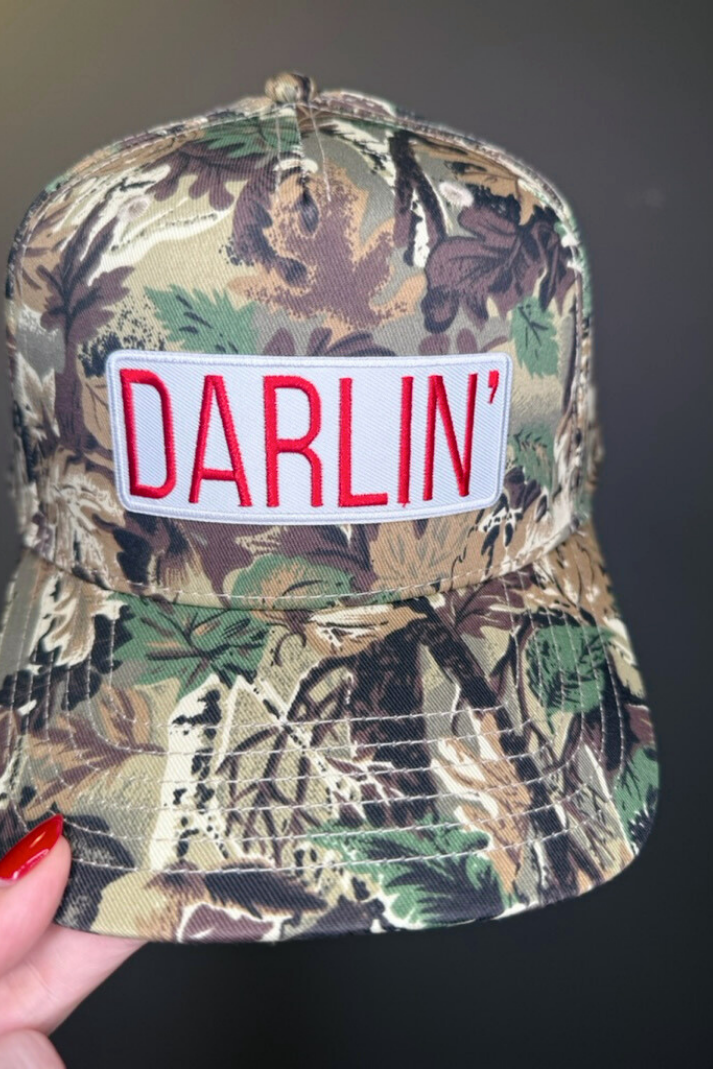 Darlin Embroidered Patch on Camo Structured Cap