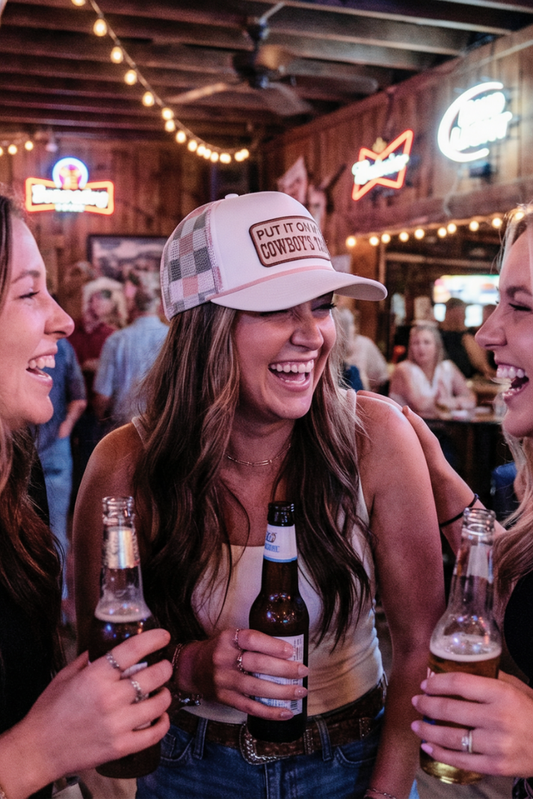 PUT IT ON MY COWBOY'S TAB // Embroidered Patch on Checkered Hat