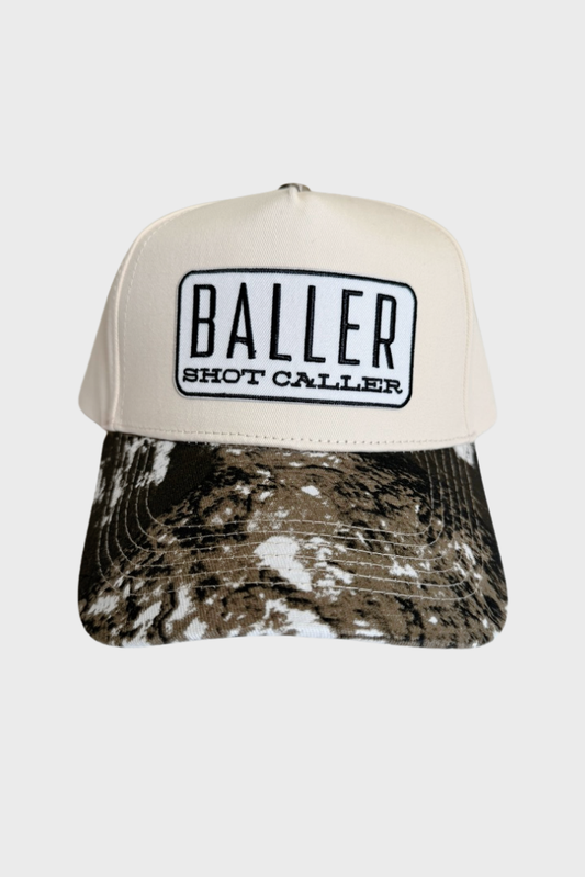 BALLER Shot Caller - Embroidered Patch on Structured Camo Hat