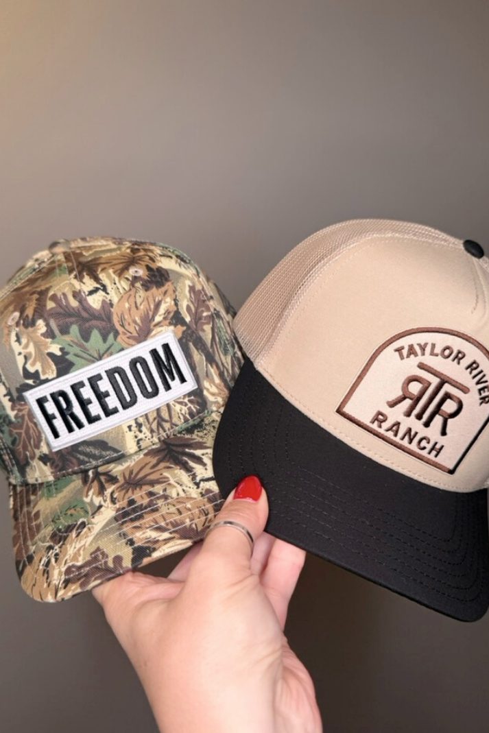 FREEDOM Embroidered Patch on Camo Structured Cap