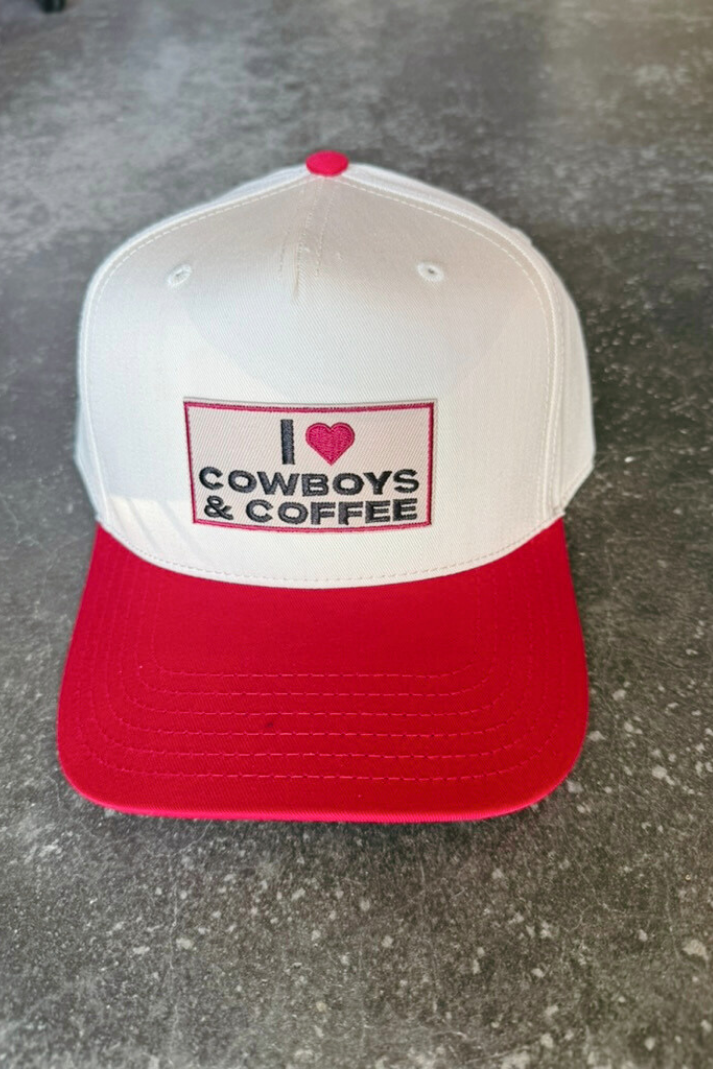 I Heart Cowboys & Coffee Embroidered Patch on Structured Front Cap
