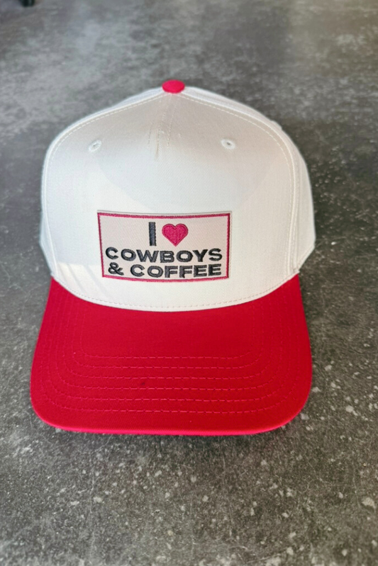 I Heart Cowboys & Coffee Embroidered Patch on Structured Front Cap