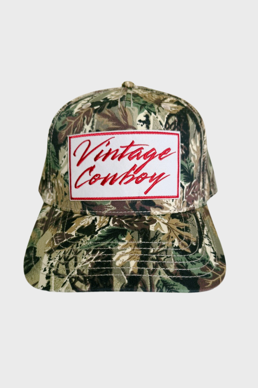 Vintage Cowboy // Embroidered Patch on Camo Structured Cap