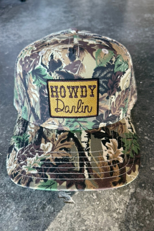 Howdy Darlin Embroidered Patch on Camo Structured Cap