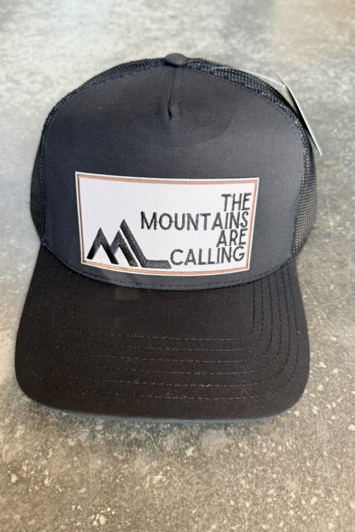 The Mountains Are Calling - Embroidered Patch on Structured Trucker Hat