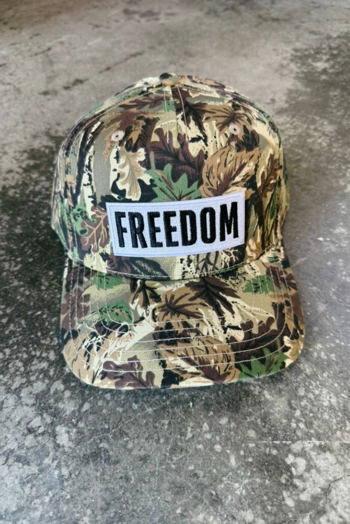 FREEDOM Embroidered Patch on Camo Structured Cap