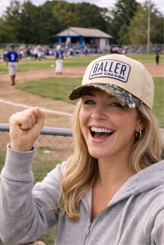 BALLER Shot Caller - Embroidered Patch on Structured Camo Hat