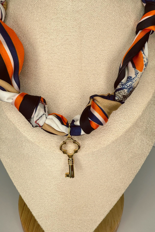 Charm Necklace Scarf - Western Inspired, Vintage Key