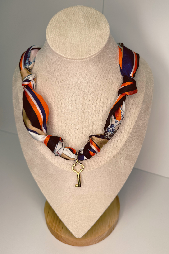 Charm Necklace Scarf - Western Inspired, Vintage Key