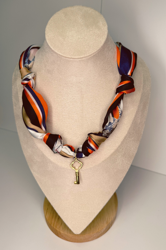 Charm Necklace Scarf - Western Inspired, Vintage Key