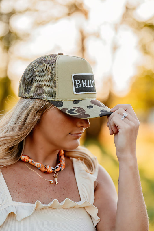 Bride - Embroidered  Patch on Camo Trucker Hat