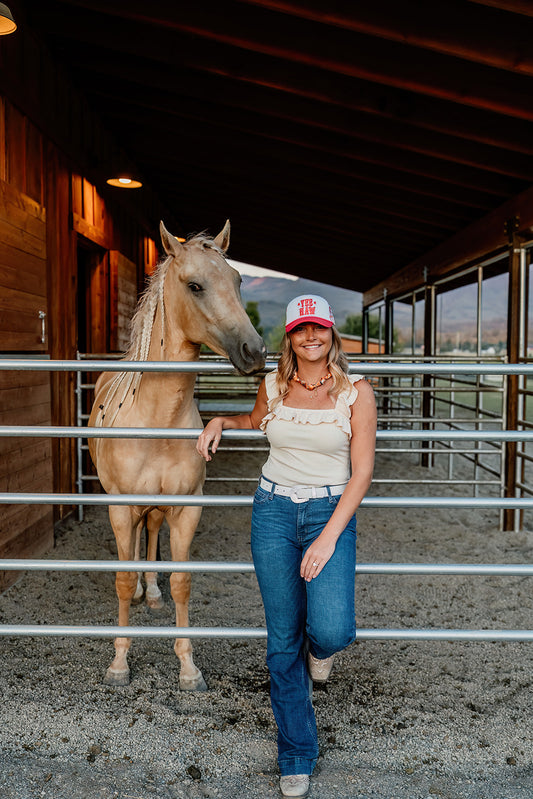 YEE HAW in Pink - Embroidered  Patch on Trucker Hat
