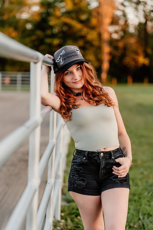 A Little Ray Of Pitch Black - Embroidered  Patch on Trucker Hat