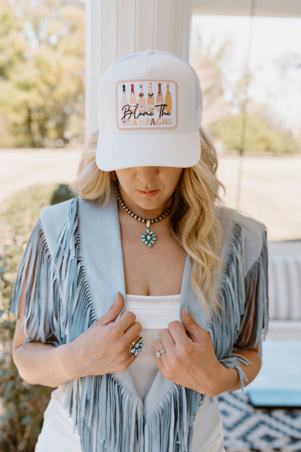 Blame The Champagne  - Embroidered Patch on Structured Trucker Hat