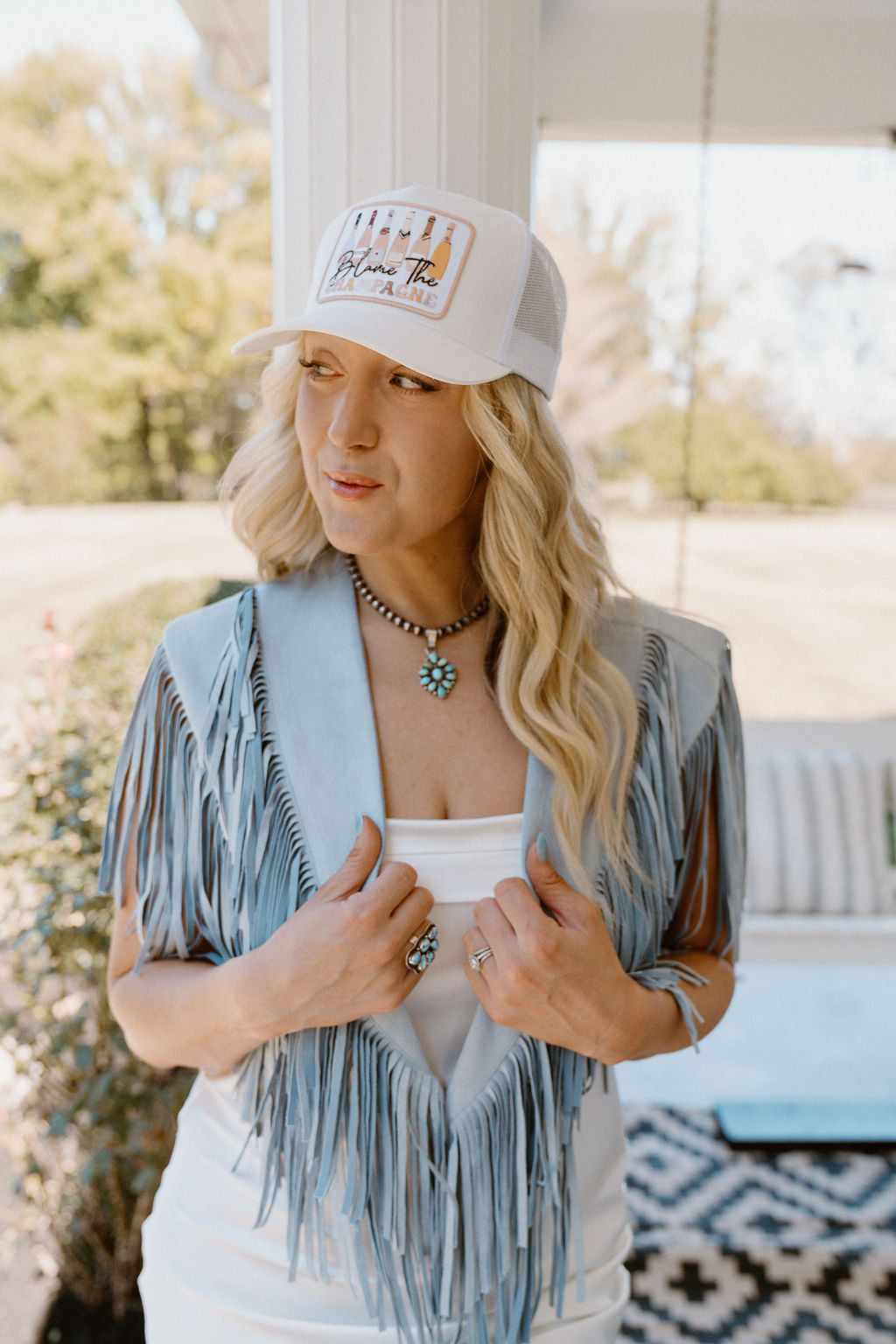 Blame The Champagne  - Embroidered Patch on Structured Trucker Hat