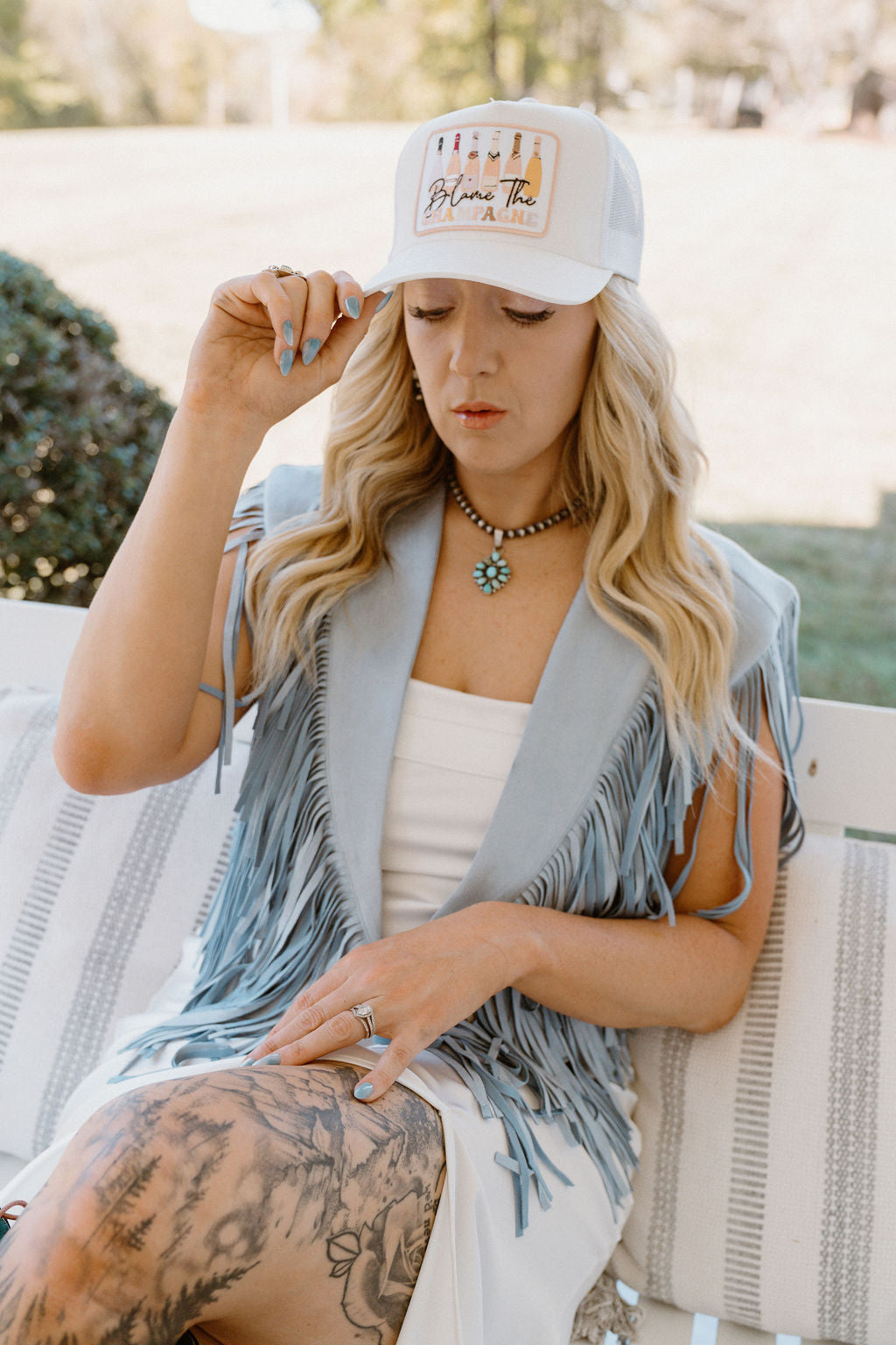 Blame The Champagne  - Embroidered Patch on Structured Trucker Hat