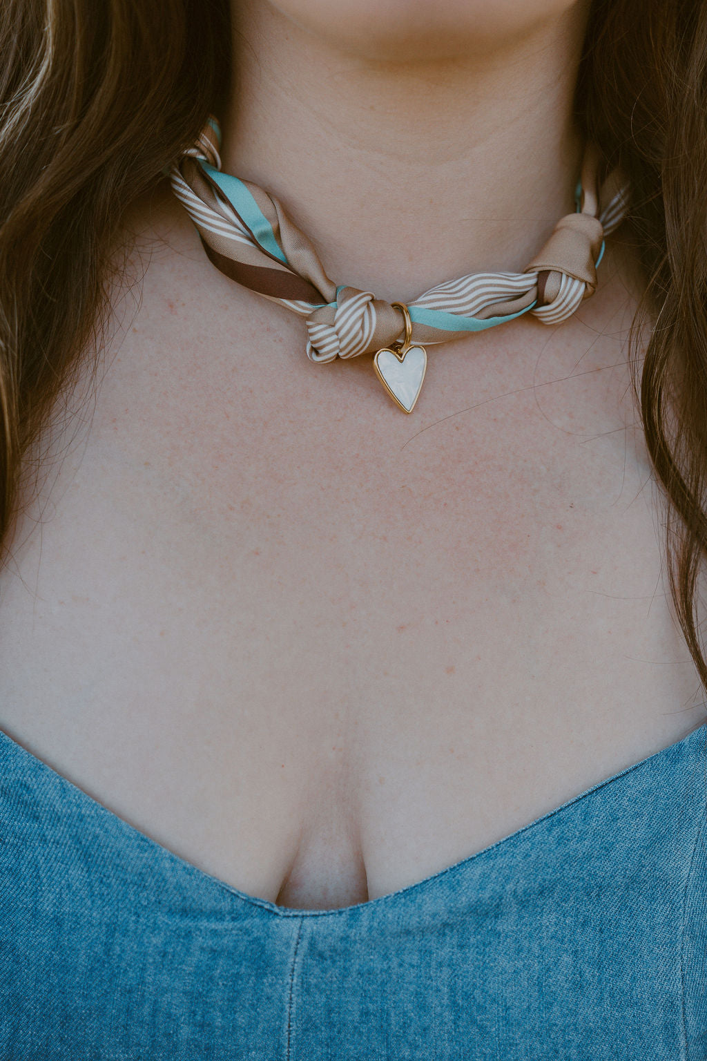 Charm Necklace Scarf - Western Inspired, Heart Charm