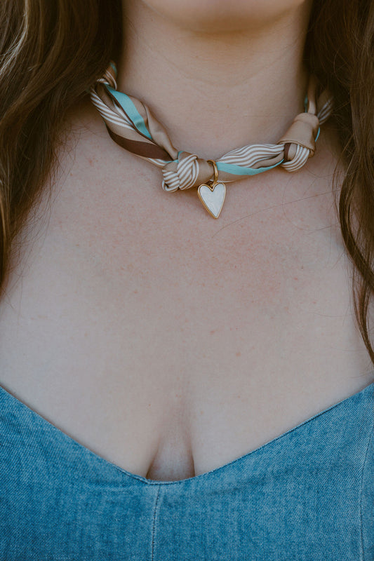 Charm Necklace Scarf - Western Inspired, Heart Charm