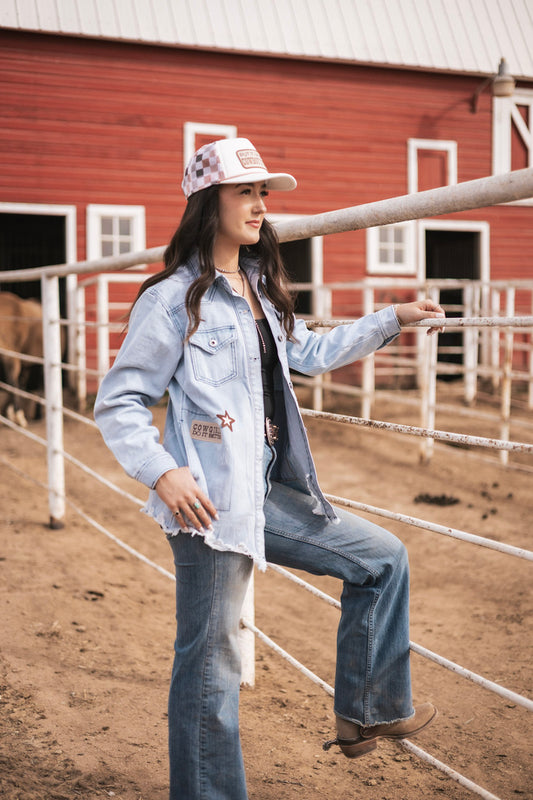 PUT IT ON MY COWBOY'S TAB // Embroidered Patch on Checkered Hat
